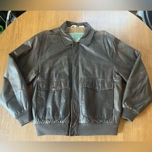 Vintage Aeropostale Brown Leather Zip Pilot Bomber Jacket Size 40 80s 90s Y2K